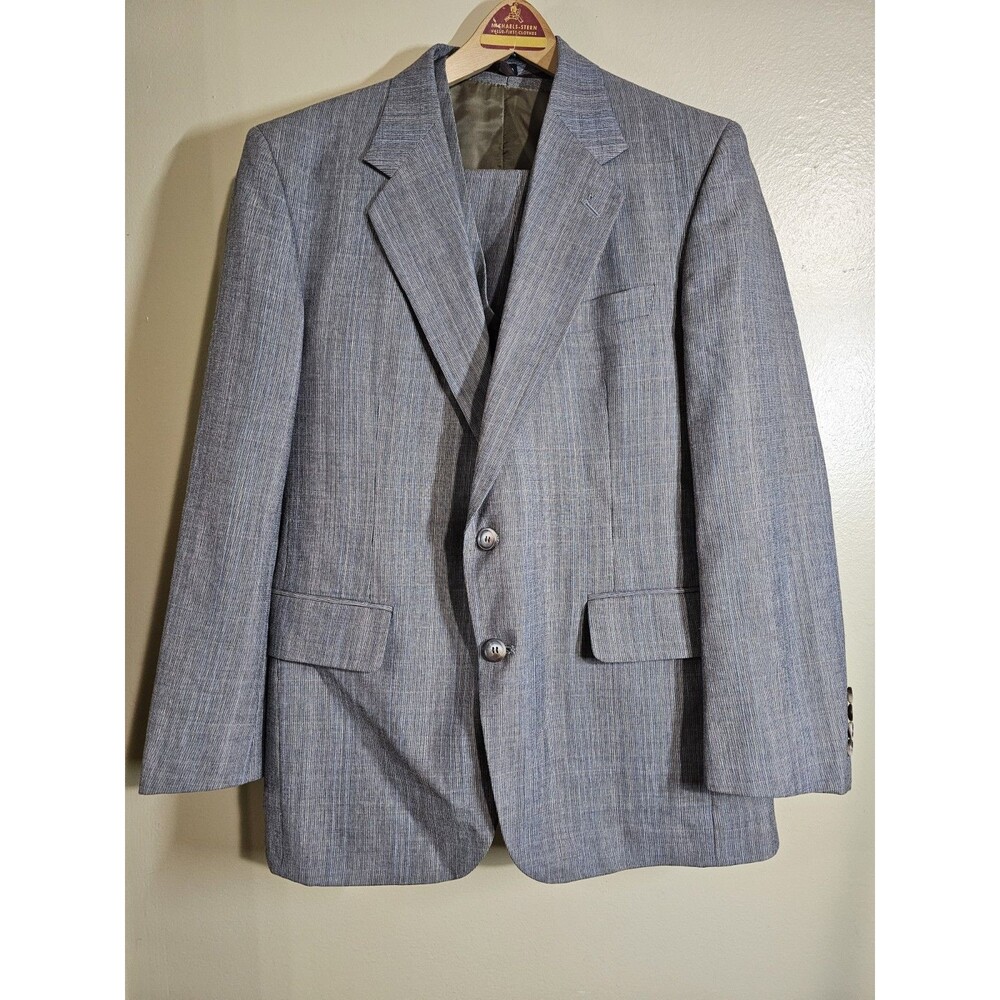 Vintage Austin Manor 3 Piece Suit Mens 42S 35x30 Grey Multi Micro Pinstripe Wool